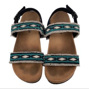 Minnetonka Turquoise Aztec Frayed Strap Sandals 7